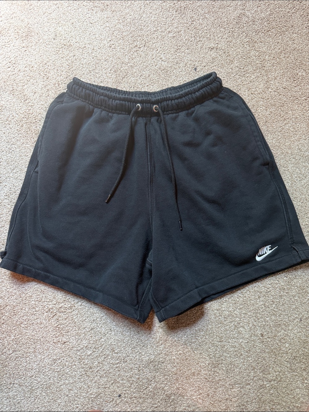 Nike Black Casual Fleece Shorts with White Swoosh